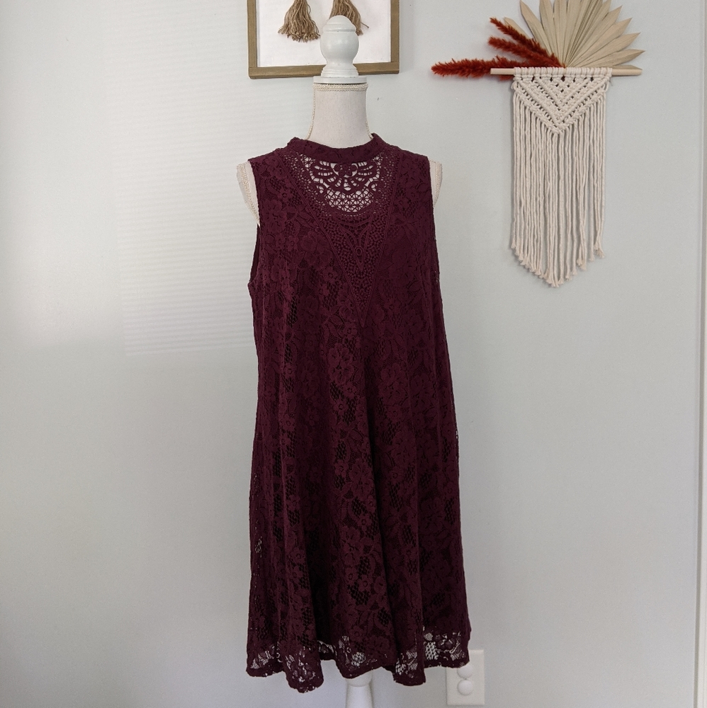 Torrid Burgundy Sleeveless Lace Overlay Dress